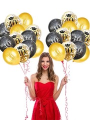 Jonhamwelbor 40th Birthday Balloons Gold and Black Party Decorations 15 Pack