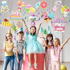 Sweet Candy Party Decorations Lollipop Donut Ice Cream Hanging Swirls 55 PCS