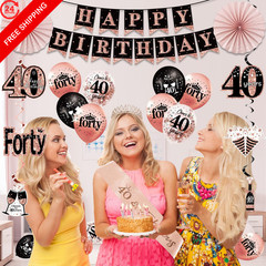40th Birthday Decorations for Women, Happy Black Rose Gold