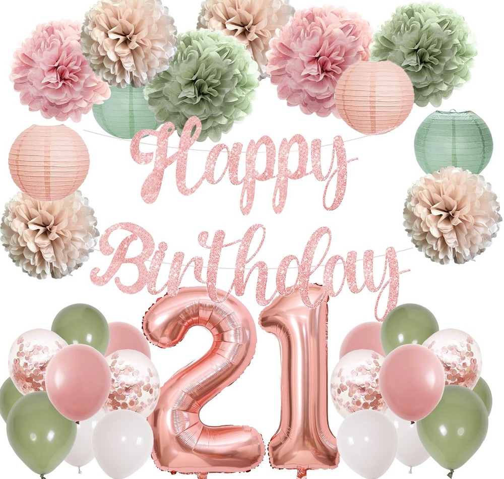 Happy Decorations for Girls with Jumbo Number Balloons Tissue Pompoms Lantern…