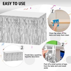 2 Pack Metallic Foil Fringe Tinsel Table Skirts for Rectangle Tables Hotel