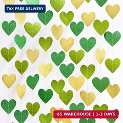 Gold and Green Heart Party Decorations Glitter Paper Love Heart Hanging Banner S