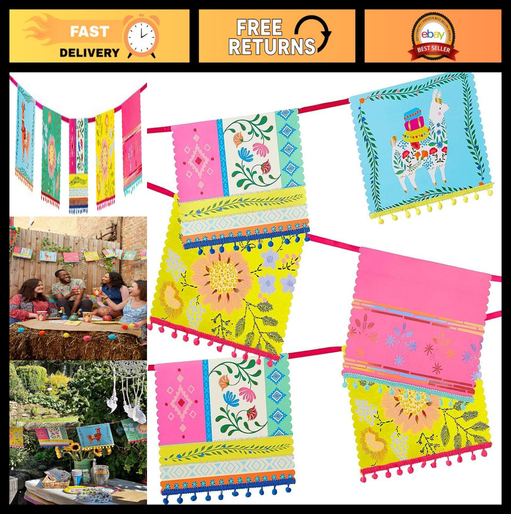 Colorful Mexican Garland Fiesta Party Decorations – 13ft Llama Boho Bunting, 12