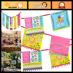 Colorful Mexican Garland Fiesta Party Decorations – 13ft Llama Boho Bunting, 12