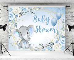 5X3Ft Elephant Boy Baby Shower Backdrop Blue Flower Elephant Baby Shower Party P