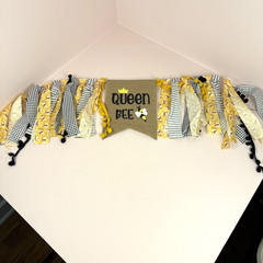 Queen Bee Banner w/ Cloth Streamers Party Decor Queen Birthday 85″