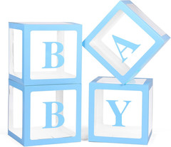 Baby Boxes with Letters for Baby Shower, 4Pcs Balloon Boxes with Printed Letters