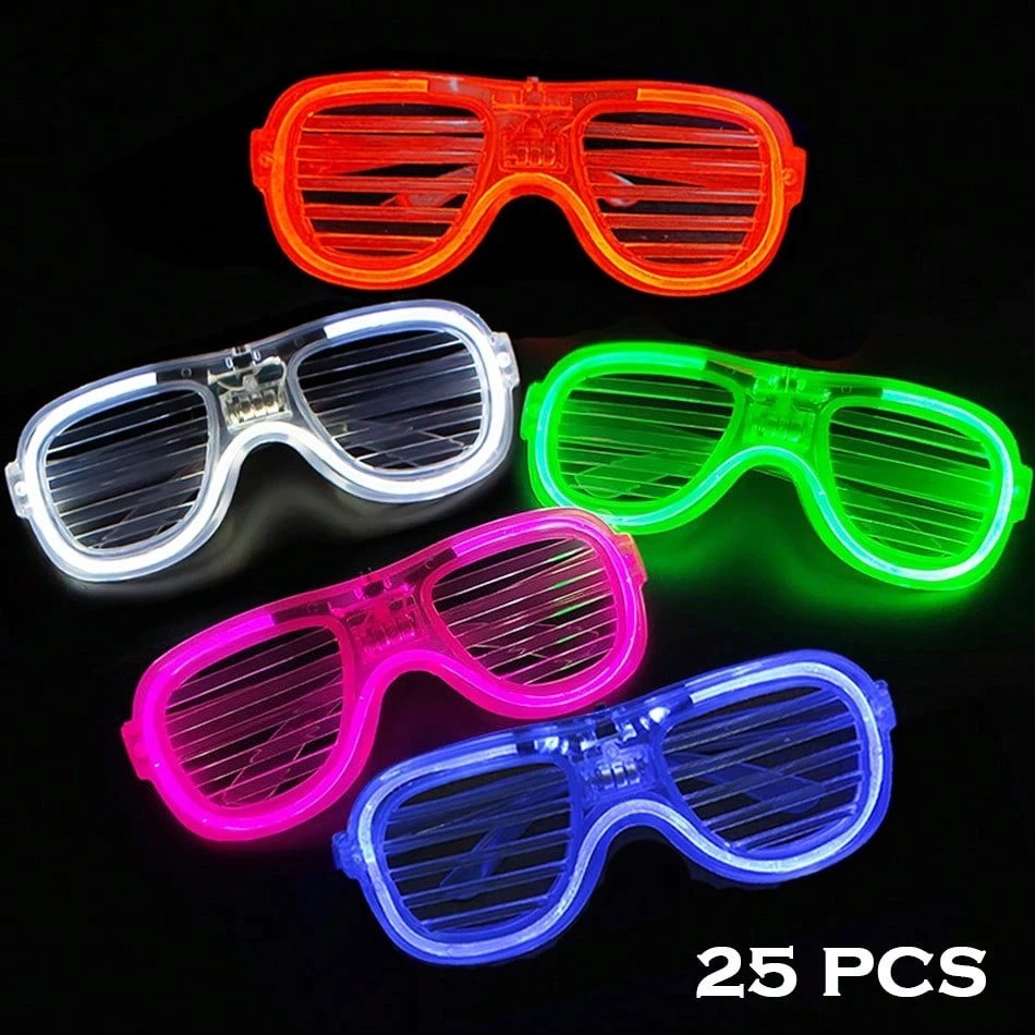 LED Light Up Party Glasses Bulk 12 or 25 Pack 5 Colors Neon Wedding Favors