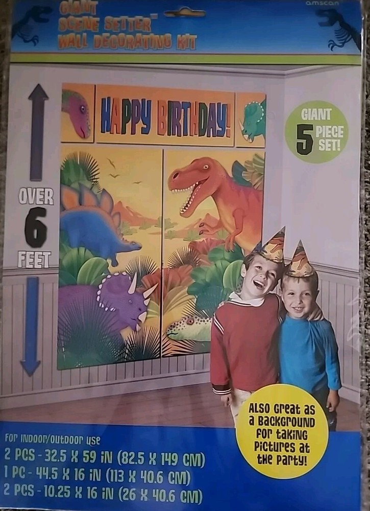 Giant Dinosaurs Happy Birthday 5 Piece Wall Party Decoration Kit 6′ Tall Amscan