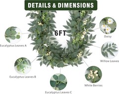 6 Ft 2 Packs Artificial Greenery Eucalyptus Garlands Faux Silver Dollar