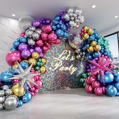 135pcs Disco Balloon Arch Kit with Disco Ball Balloons Silver Blue Green Purp…