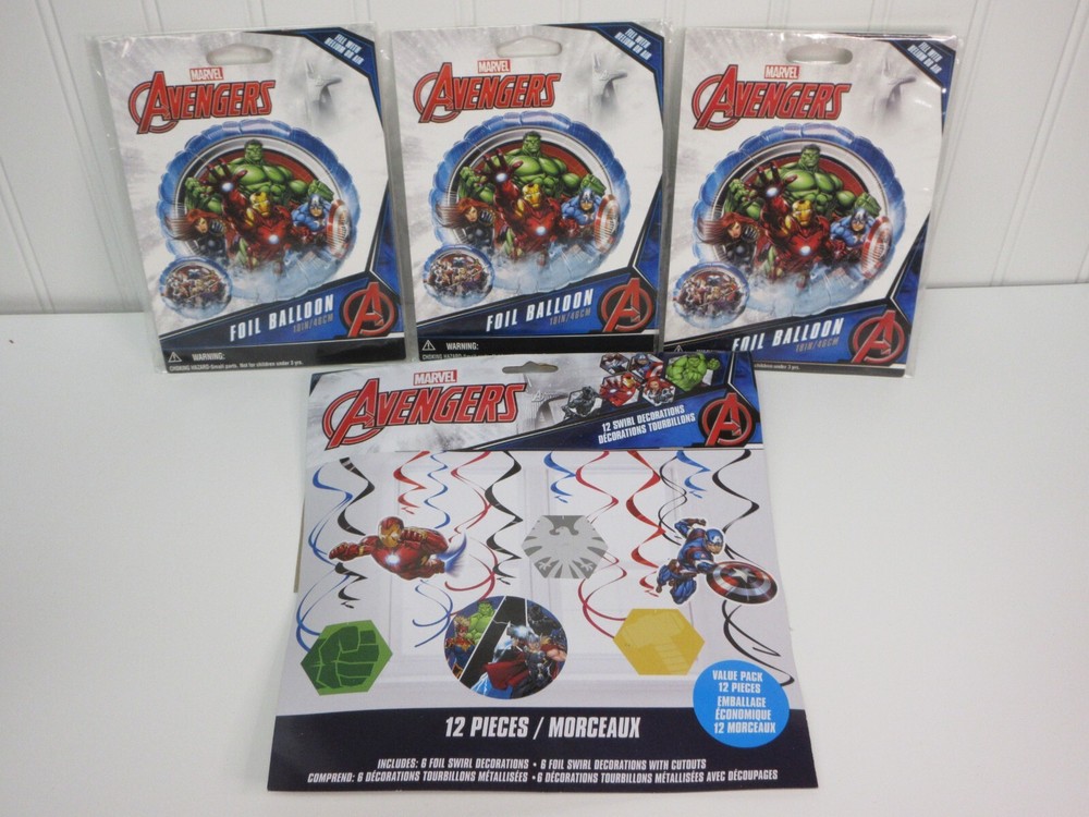 Marvel Avengers Party Supplies 12pcs Swirl Decorations 3 Foil Balloons 18″ Round