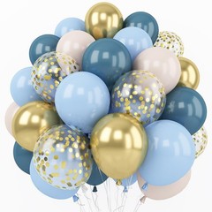Togvu Dusty Blue Balloon Set, 60 Packs 12 Inches Metallic Chrome Gold Macaron