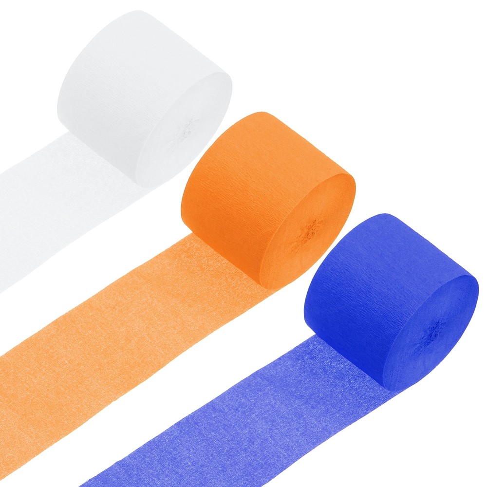 3 Roll Crepe Paper Streamers Decor Blue,Orange,White