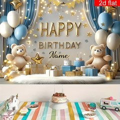 2D Flat Banner 1pc Customizable Name Birthday Party Banner Photography Backdrop☋
