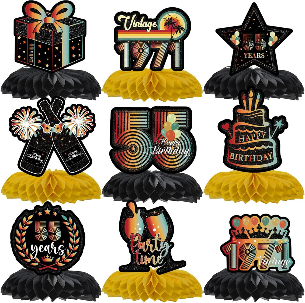 Vintage 55Th Birthday Decorations – 9 Pcs Retro Sunset Party Paper Table Honeyco