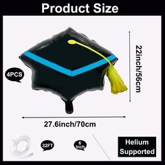 4 Pieces 22 Inches Black Graduation Cap Balloons, Large Academic Cap Shaped M…