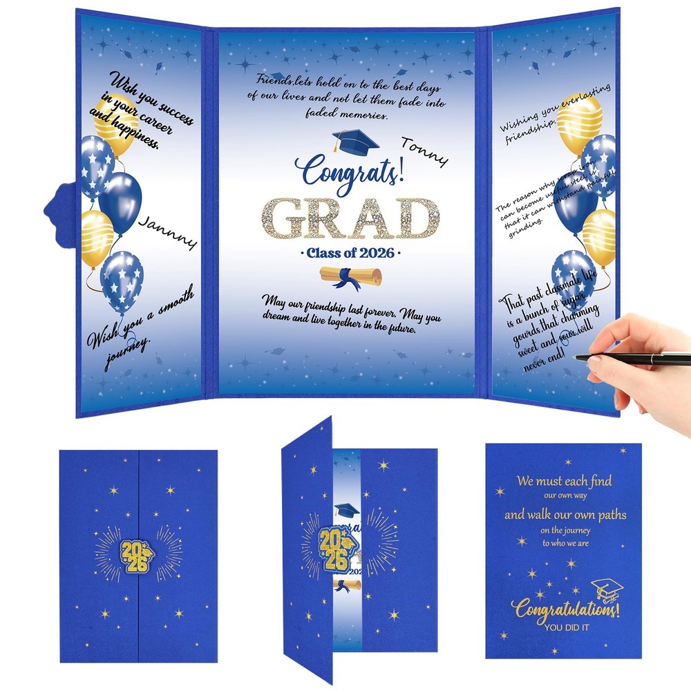 Blue Gold Class of 2026 Congratulations Grad, Graduation Party Card Alternative