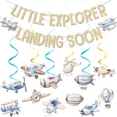 Airplane Baby Shower Decorations Adventure Awaits Baby Shower Hanging Swirls …