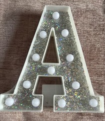LED Marquee Letter Lights, Light Up Silver Bedroom Glitter Alphabet Letter A