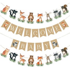 Woodland Baby Shower Banner, Forest Animals Party Decor for Boys and Girls