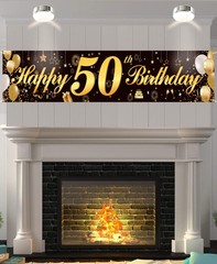 Happy 50th Birthday Banner,Birthday Party Sign 80.3 x 14.9 inches, 50 Black