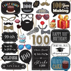100th Birthday Photo Booth Props – 31-pc Selfie Props with 8 x 10-Inch Sign 4…