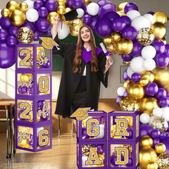 Graduation Decorations Class of 2026, Purple and Gold Graduation Decorations