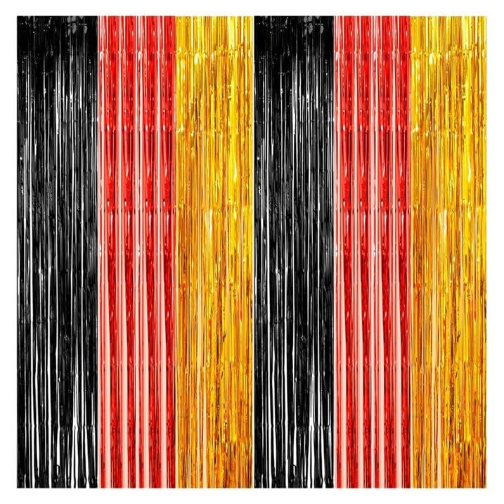 3.3×6.6 Ft Black Gold Red Construction Foil Fringe Curtains Backdrop 2 PCS
