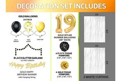 Gold & Black 19th Birthday Decorations – 40″ Number Balloons & More -Boy or Girl