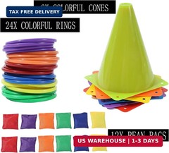 42 pcs 3-in-1 Carnival Games Set Plastic Colorful Cones Ring Toss Combo Set Outd