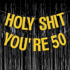 50th Birthday Decorations Banner Women Men Pre-Strung Gold Glitter Funny