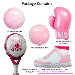 Pink Sports Balloons Set – 7 Pcs Basketball, Sneakers, Tennis, Boxing Foil Ba…