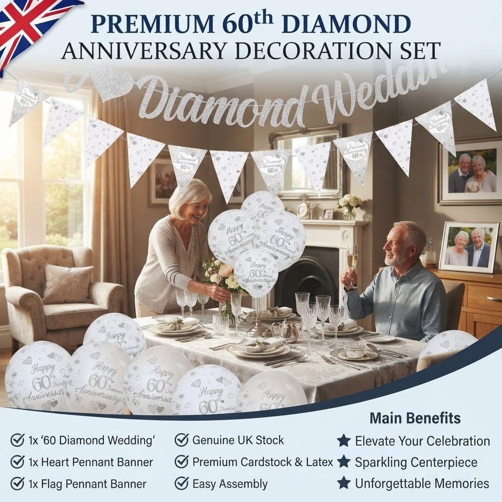 Luxury 60th Diamond Anniversary Party Decorations: Banners, Balloons & Ribbons