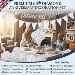 Luxury 60th Diamond Anniversary Party Decorations: Banners, Balloons & Ribbons