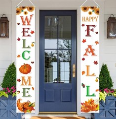 Happy Fall Decorations Pumpkin Maple Leaves Welcome Door Banner Porch Sign 12×72
