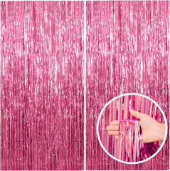 2 Pack Pink Backdrop Party Decorations Tinsel Curtain Party Backdrop Foil