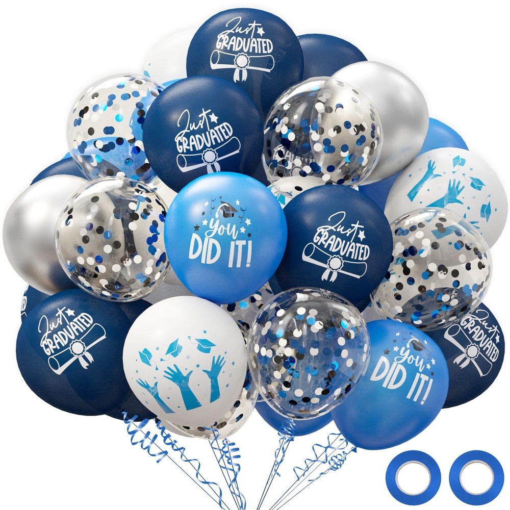 2026 Graduation Party Decorations, 70pcs Grad Balloons Blue and White Graduat…
