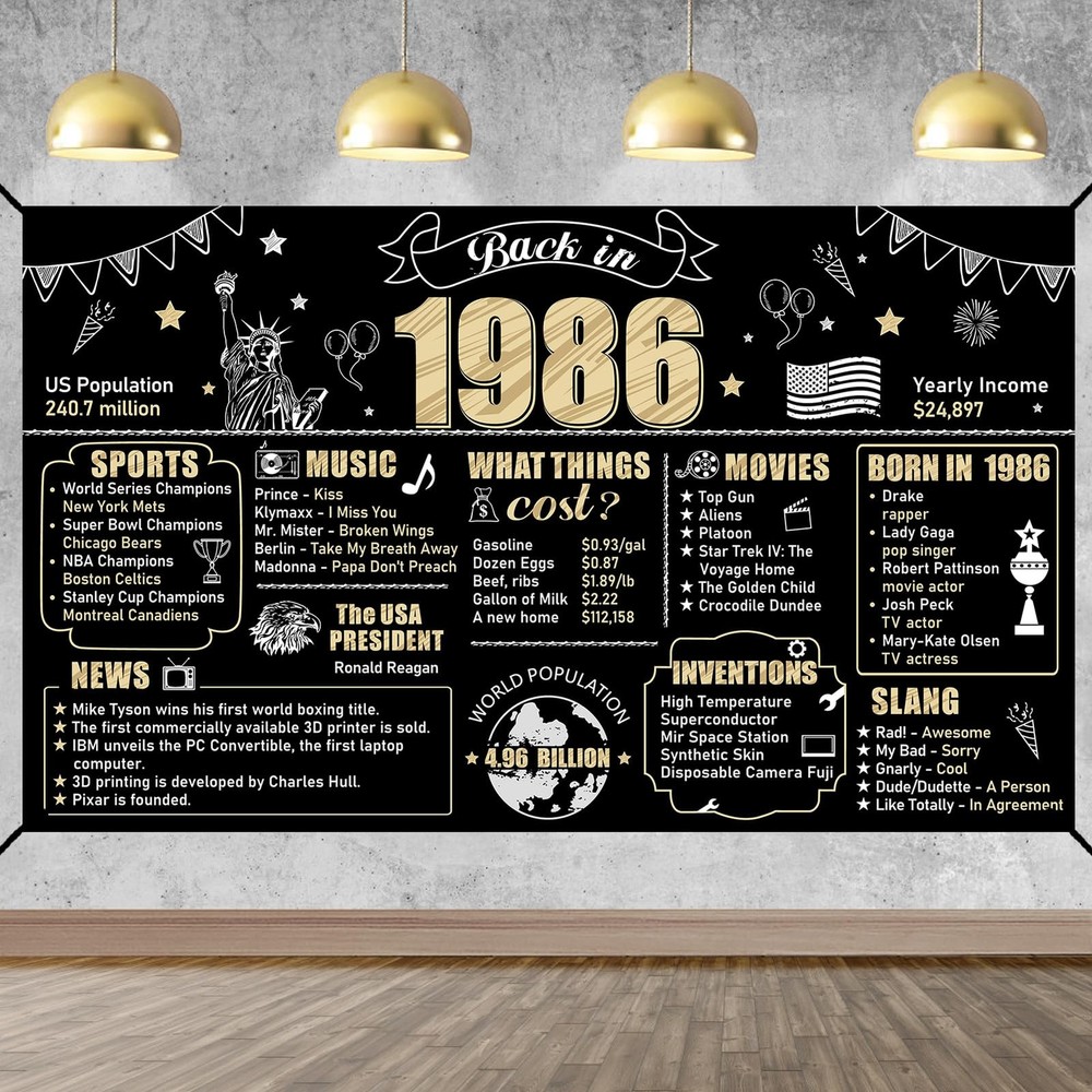 Large 40th Birthday Decorations Back in 72.8 x 43.3 inches, black gold
