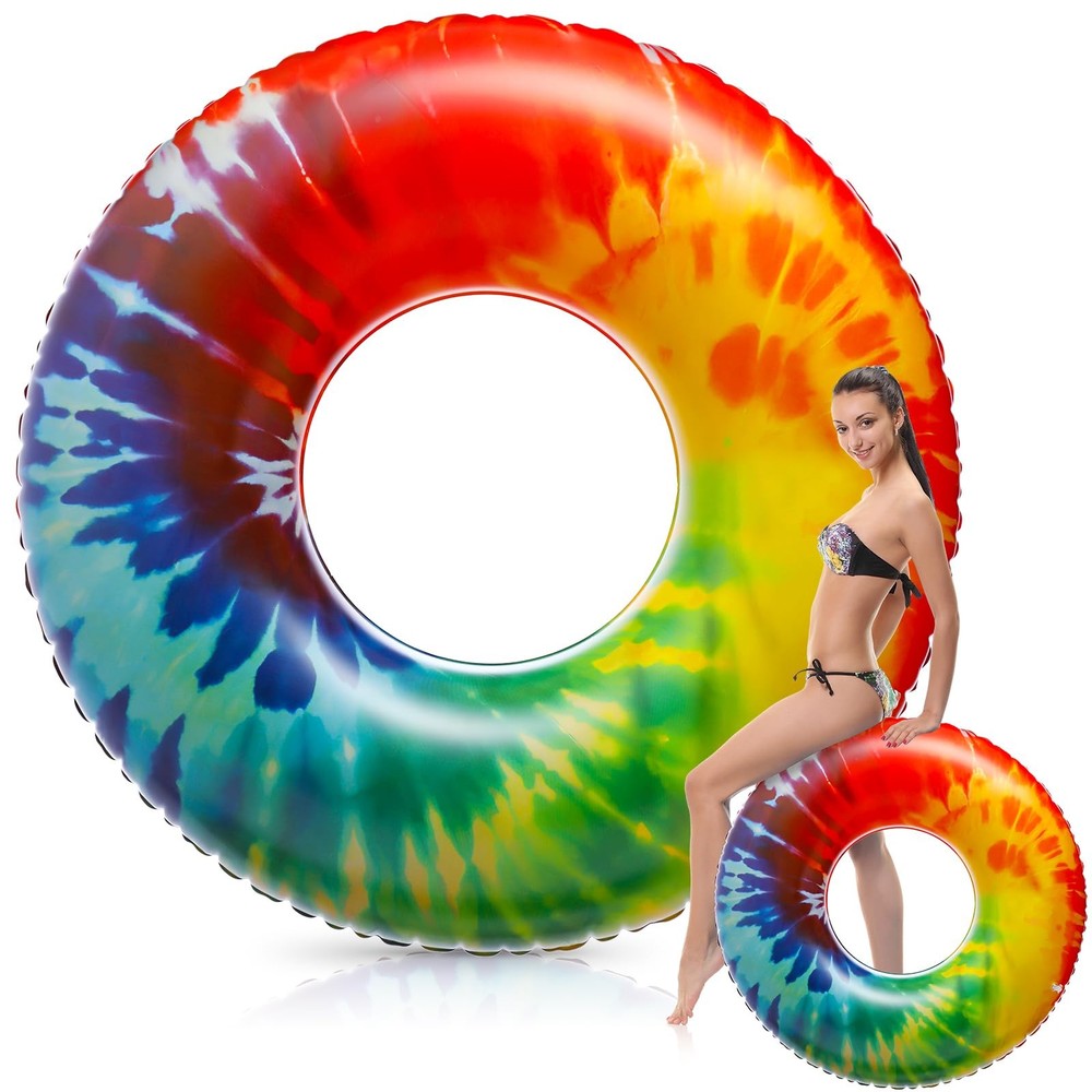 1 Pcs Jumbo Inflatable Pool Floats Rings, Tie Dye Tube Float 47.24 Inch Large…
