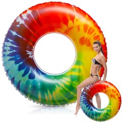 1 Pcs Jumbo Inflatable Pool Floats Rings, Tie Dye Tube Float 47.24 Inch Large…