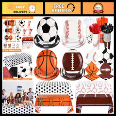 340 Pcs Sports Theme Party Supplies – Plates, Napkins, Cups & Cutlery for 48 Gue