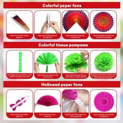 Cinco De Mayo Decor Set 33Pcs, Paper Fans Pom Poms Banner, Multicolor