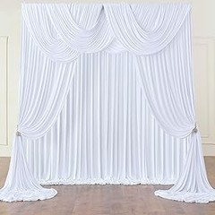 10ft×12ft Wrinkle White Backdrop Curtain for Wedding Parties, 2 Panels 5×12ft