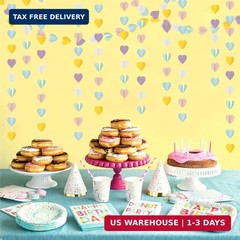 Pastel-Rainbow Party-Decorations 3D Heart Garland – 39Ft Yellow Blue Pink Purple