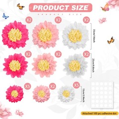 24 PCS Daisy Tissue Paper Pom Poms Party Decorations Hanging Paper Flowers Pink