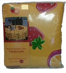 ROUND 70″ PATIO ZIP UMBRELLA TABLECLOTH VINYL FLANNEL BACK FRUIT STRAWBERRIES~NW