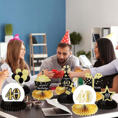 8 Pieces 40Th Birthday Decorations Honeycomb Centerpieces, Black Gold, «Cheers t