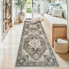 Washable Kitchen Runner Rug 2×6 – Hallway Rugs Low 2′ x 6′ (Runner), Beige