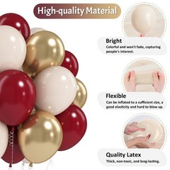 Burgundy Gold Balloons 60 PCS Dark Red Wine White Sand Beige Latex Balloon Ma…